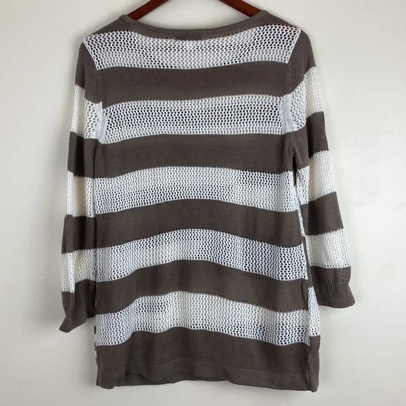New York and Company Woman’s Large Open Weave Sweater Brown and White Crewneck - Picture 6 of 6